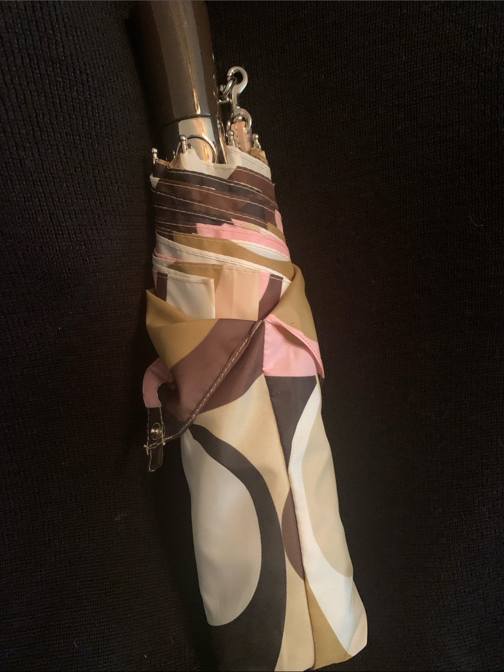 Coach Compact Umbrella - Pink, Brown & Cream Pattern